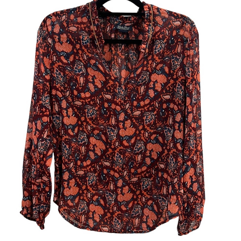 Lucky Brand Boho Sheer Patterned Long-Sleeve Top Size M - Picture 1 of 7